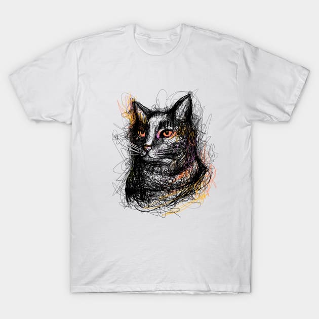 You Had Me At Meow - Scribbled Cat Print Design T-Shirt by Jamille Art